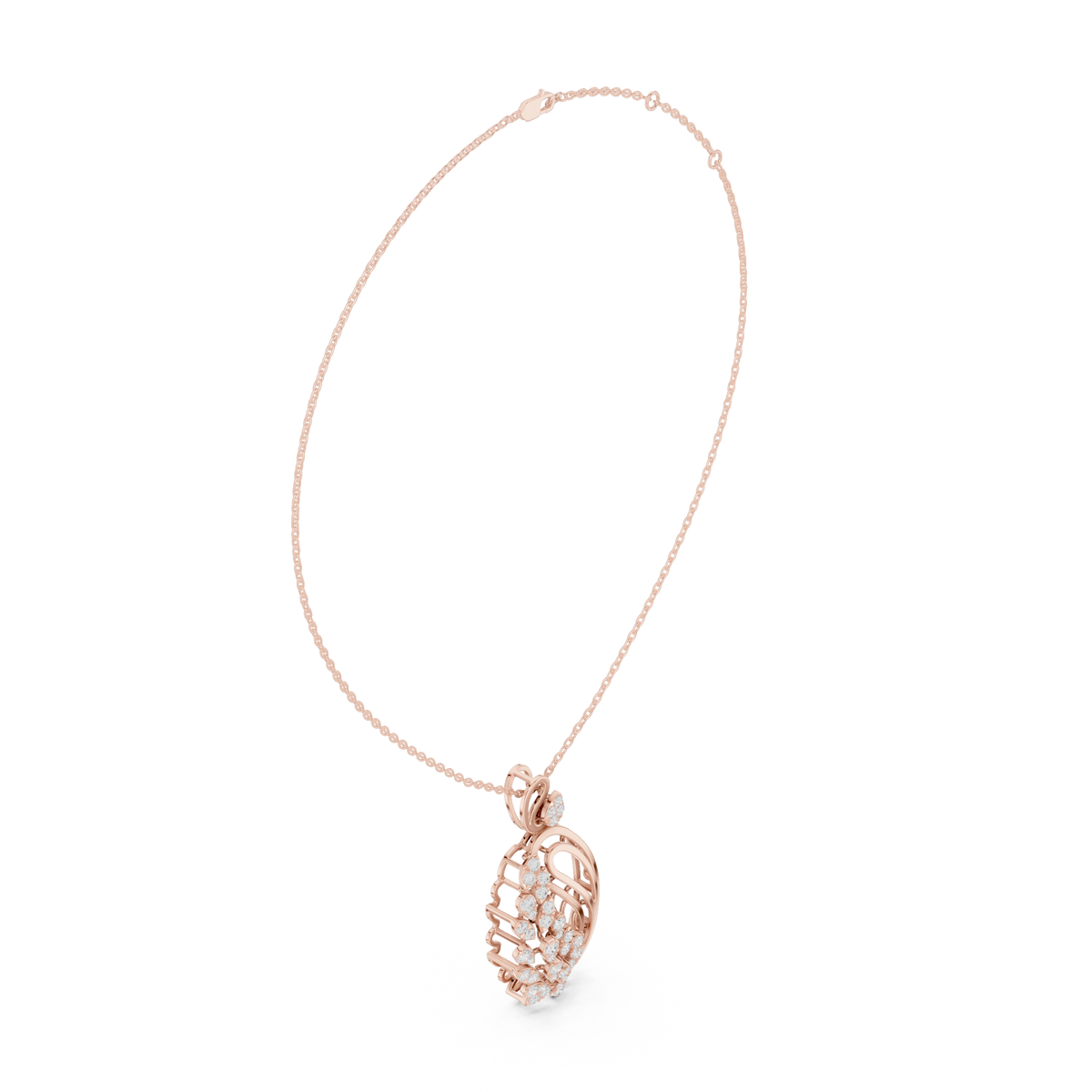 Paisley Swirl Cluster Moissanite Pendant in rose 925 sterling silver, view 1