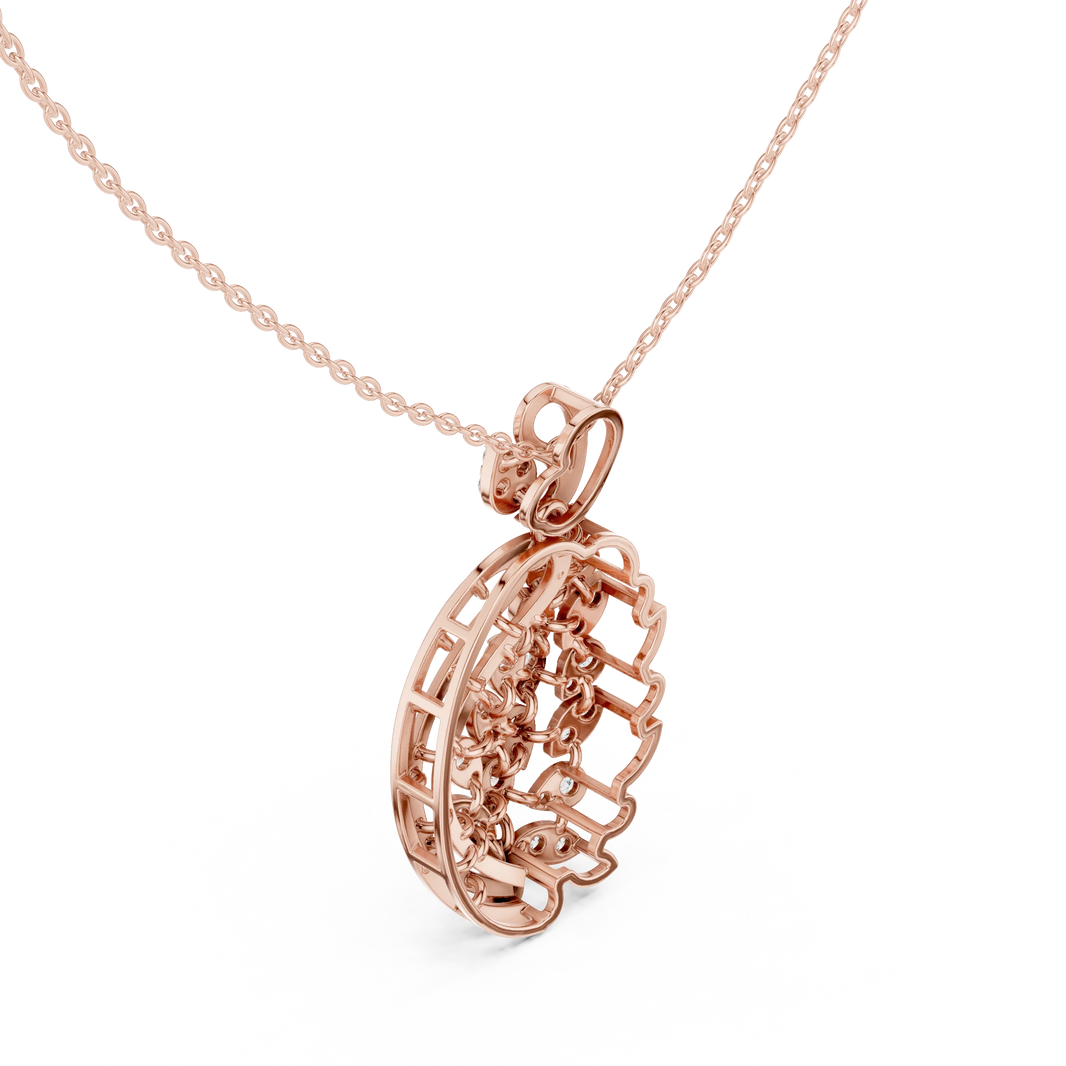 Paisley Swirl Cluster Moissanite Pendant in rose 925 sterling silver, view 2