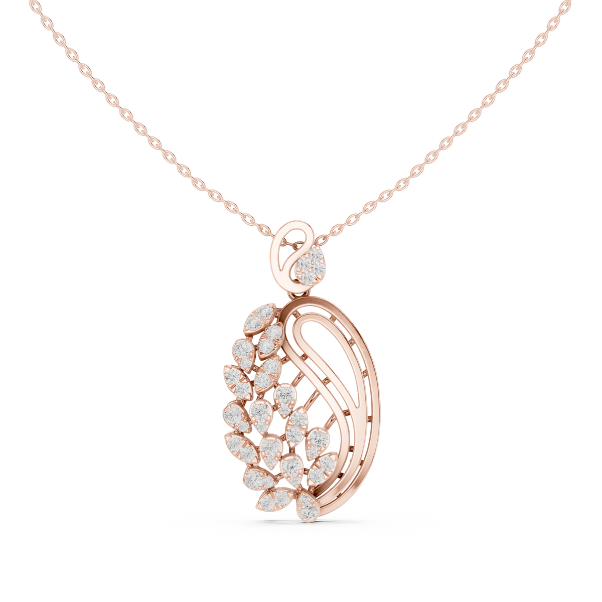 Paisley Swirl Cluster Moissanite Pendant in rose 925 sterling silver, view 4