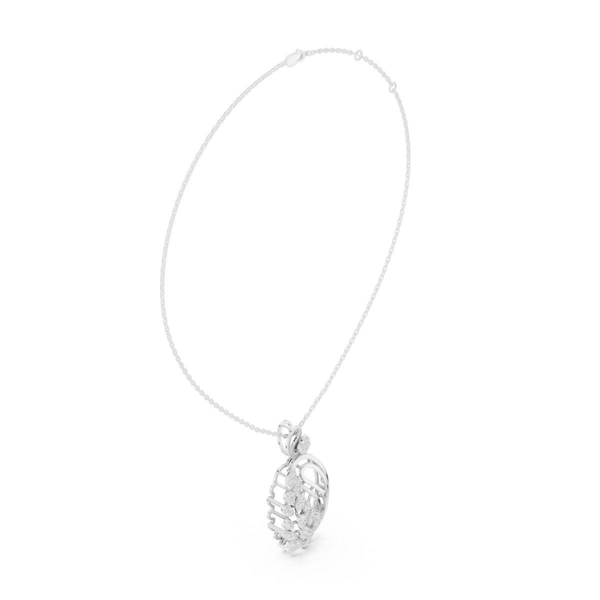 Paisley Swirl Cluster Moissanite Pendant in white 925 sterling silver, view 1