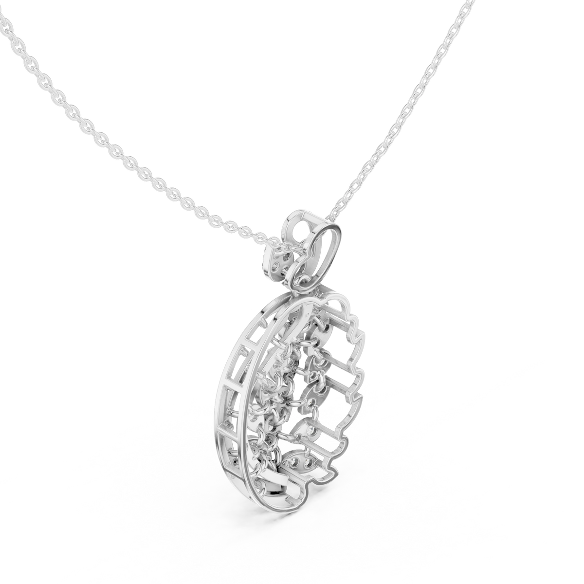 Paisley Swirl Cluster Moissanite Pendant in white 925 sterling silver, view 2