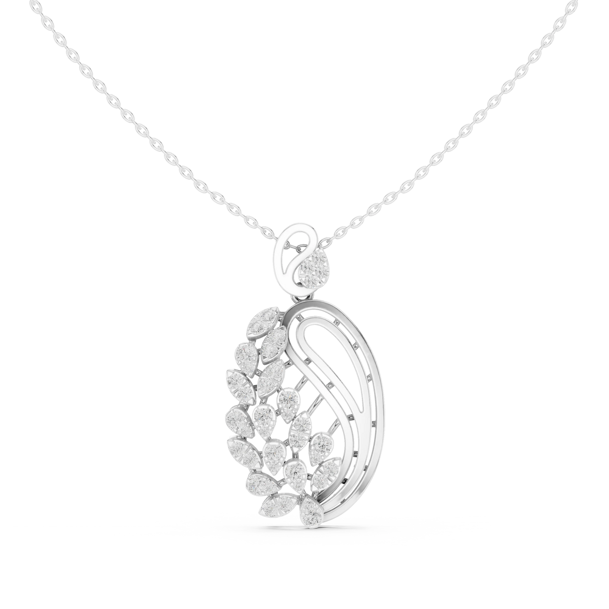 Paisley Swirl Cluster Moissanite Pendant in white 925 sterling silver, view 4
