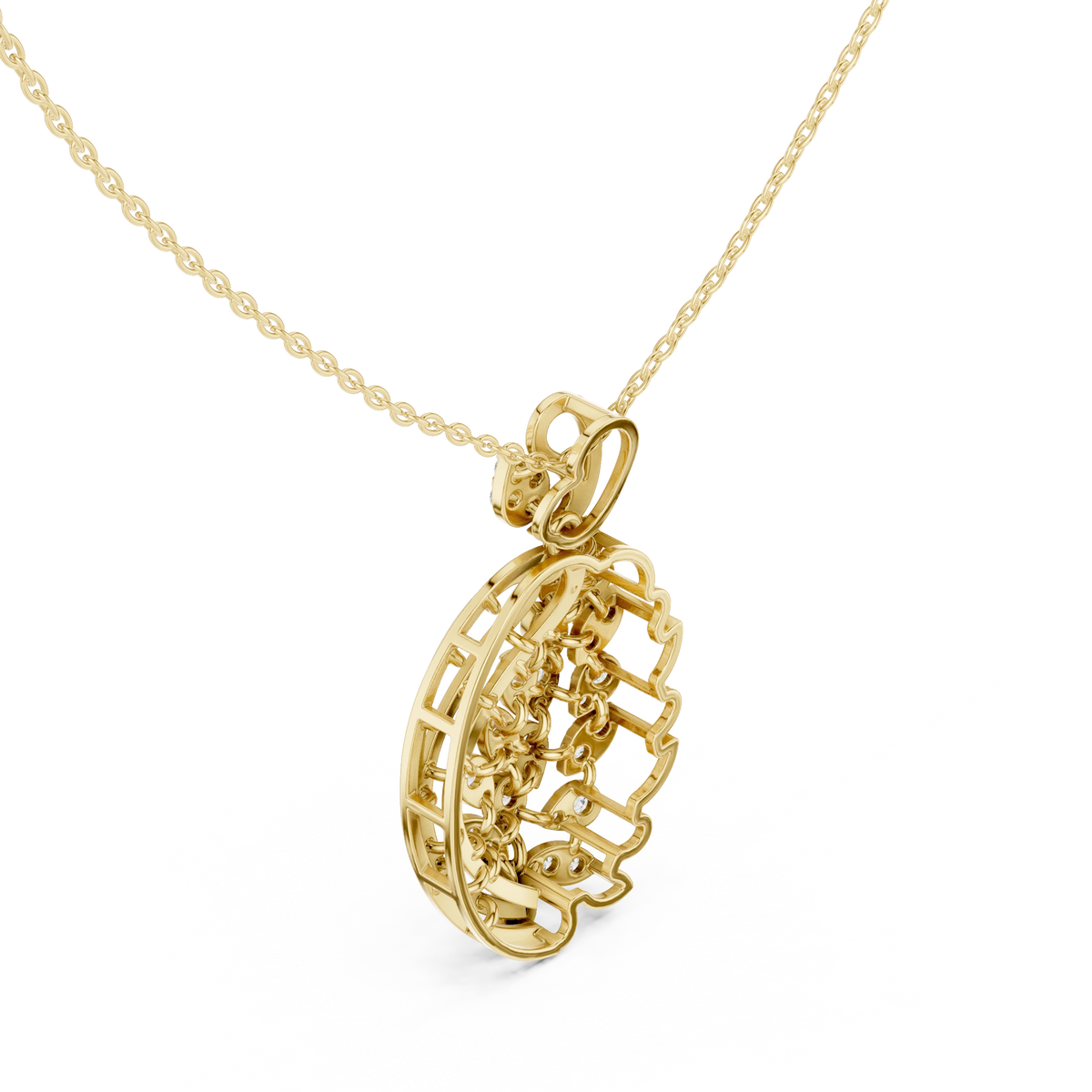 Paisley Swirl Cluster Moissanite Pendant in yellow 925 sterling silver, view 2