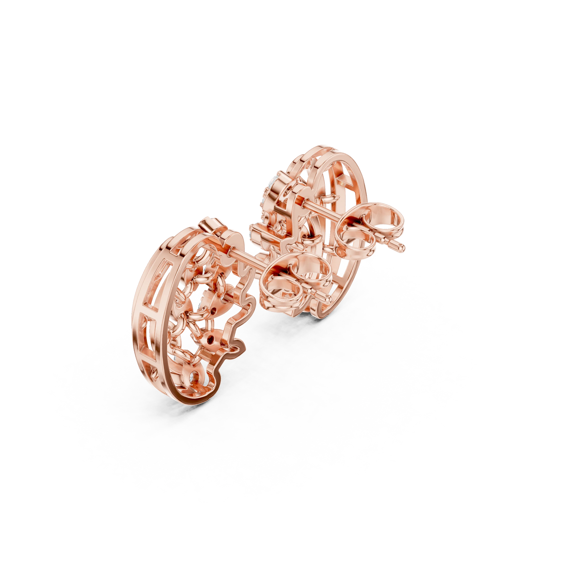 Paisley Leaf Spray Moissanite Stud Earrings in rose 925 sterling silver, view 2