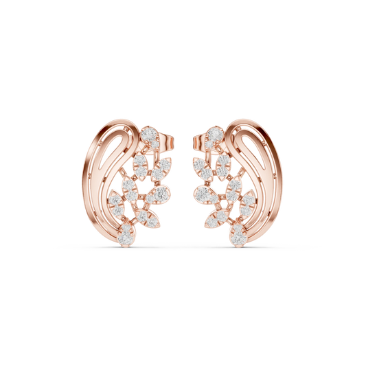 Paisley Leaf Spray Moissanite Stud Earrings in rose 925 sterling silver, view 4
