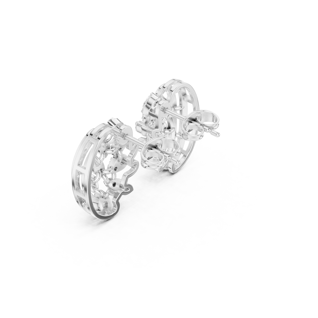 Paisley Leaf Spray Moissanite Stud Earrings in white 925 sterling silver, view 2