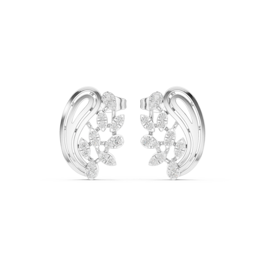 Paisley Leaf Spray Moissanite Stud Earrings in white 925 sterling silver, view 4