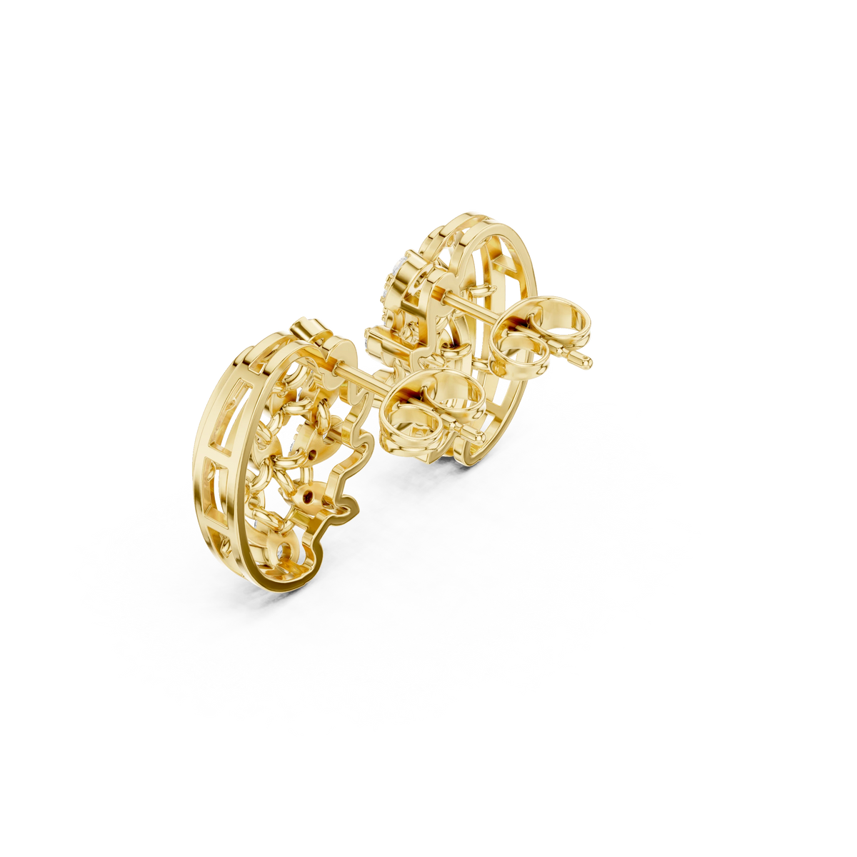 Paisley Leaf Spray Moissanite Stud Earrings in yellow 925 sterling silver, view 2