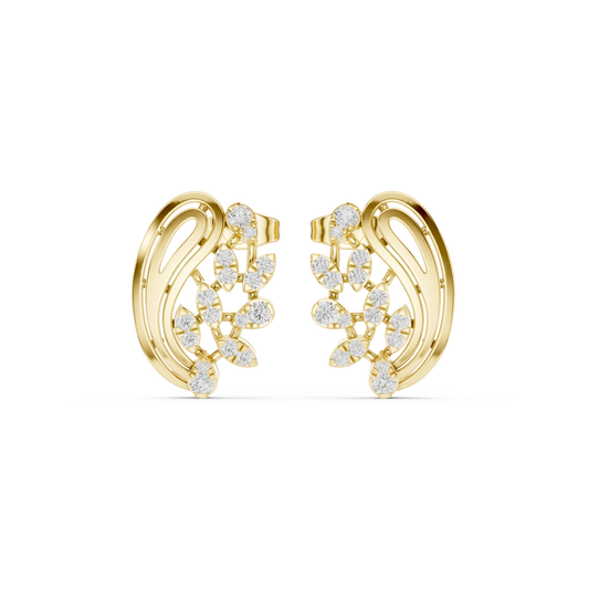 Paisley Leaf Spray Moissanite Stud Earrings in yellow 925 sterling silver, view 4