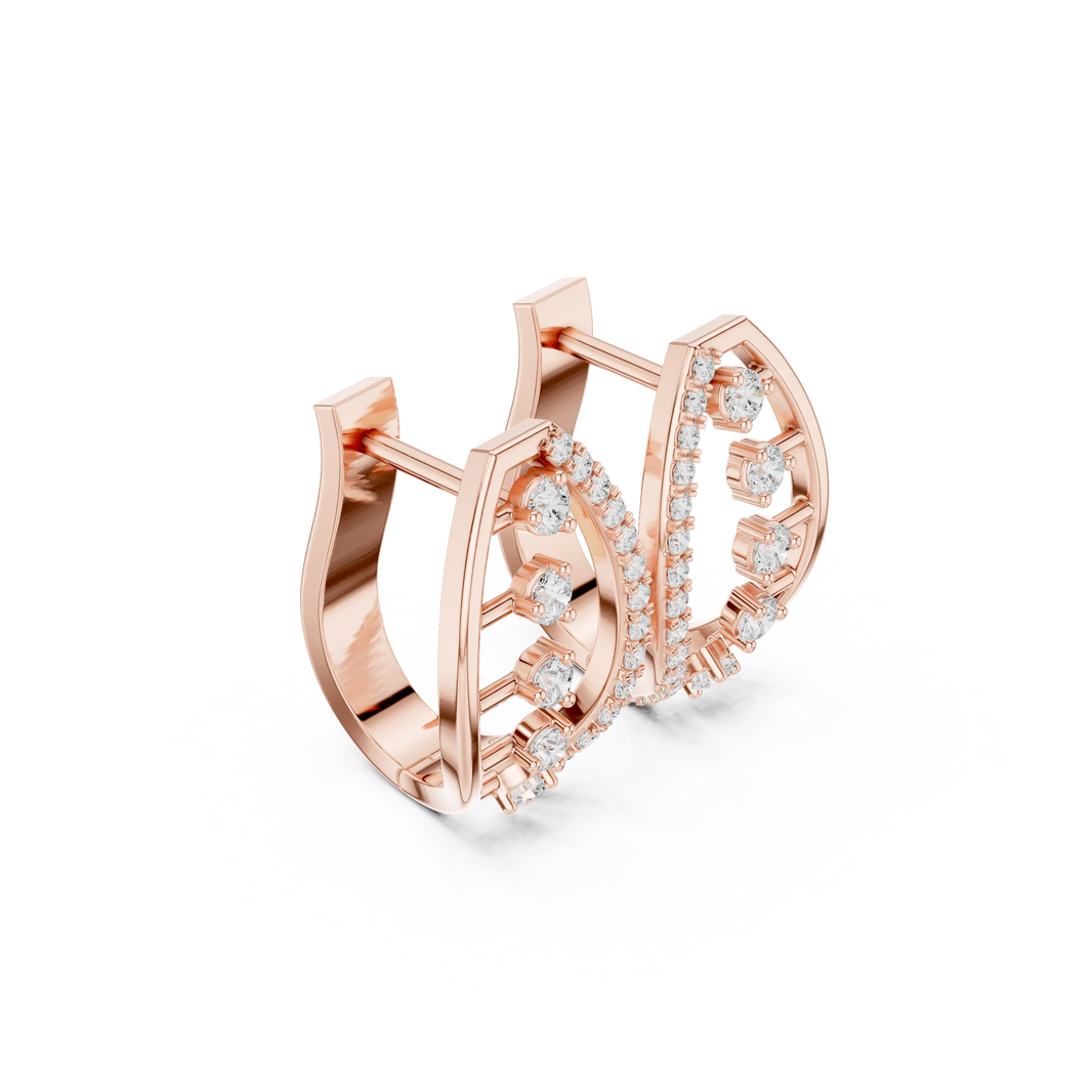 Marquise Frame Floating Stone Moissanite Huggie Earrings in rose 925 sterling silver, view 1