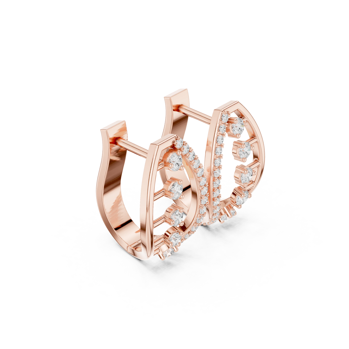 Marquise Frame Floating Stone Moissanite Huggie Earrings in rose 925 sterling silver, view 1