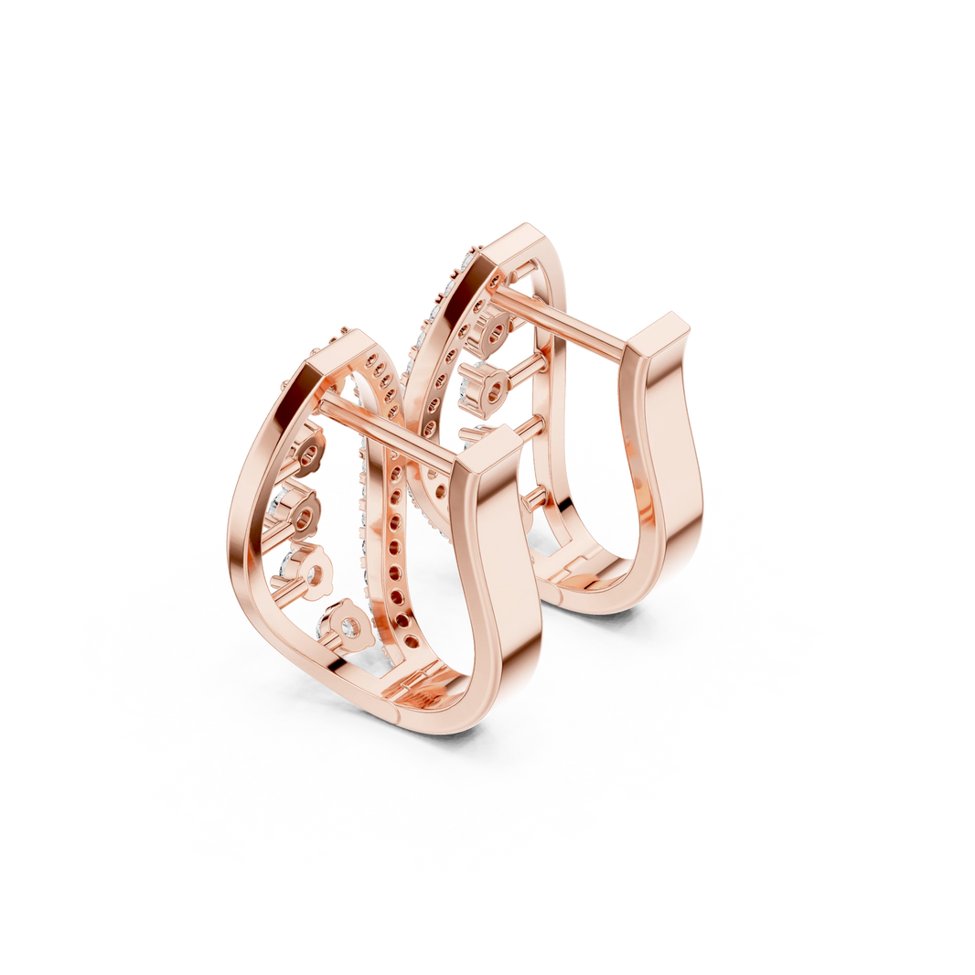 Marquise Frame Floating Stone Moissanite Huggie Earrings in rose 925 sterling silver, view 2