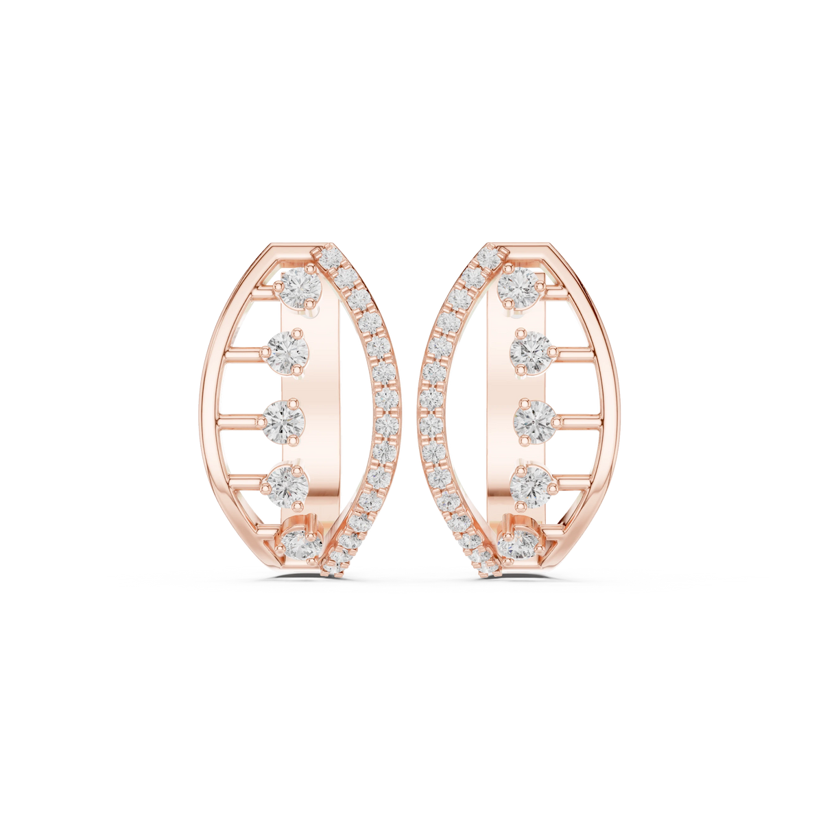 Marquise Frame Floating Stone Moissanite Huggie Earrings in rose 925 sterling silver, view 4