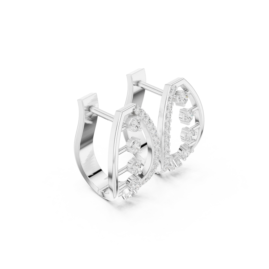 Marquise Frame Floating Stone Moissanite Huggie Earrings in white 925 sterling silver, view 1
