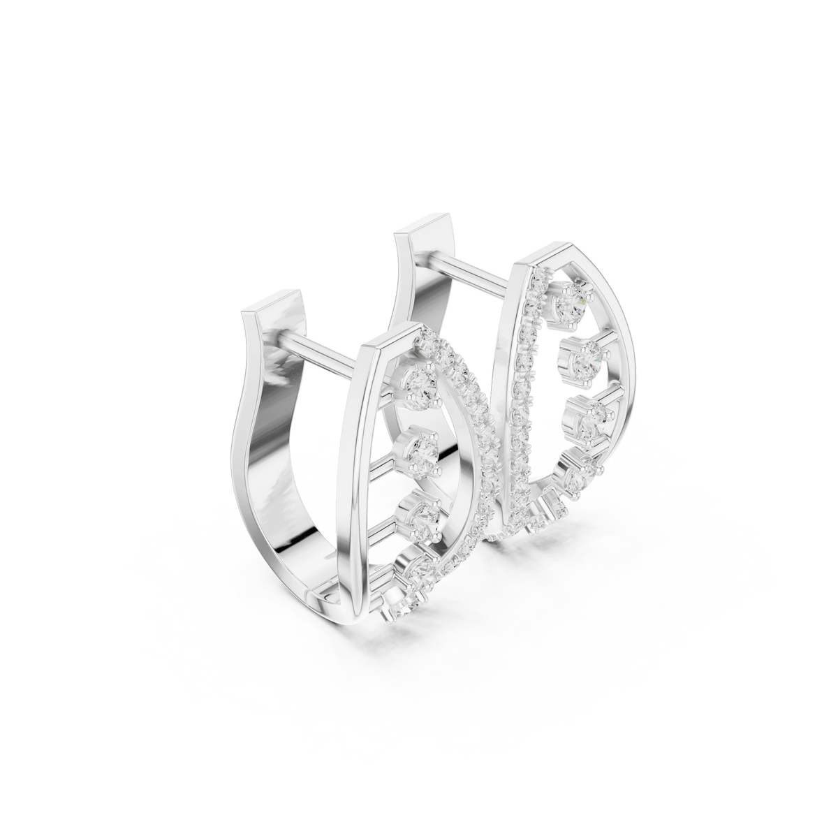 Marquise Frame Floating Stone Moissanite Huggie Earrings in white 925 sterling silver, view 1