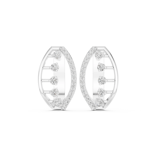 Marquise Frame Floating Stone Moissanite Huggie Earrings in white 925 sterling silver, view 4