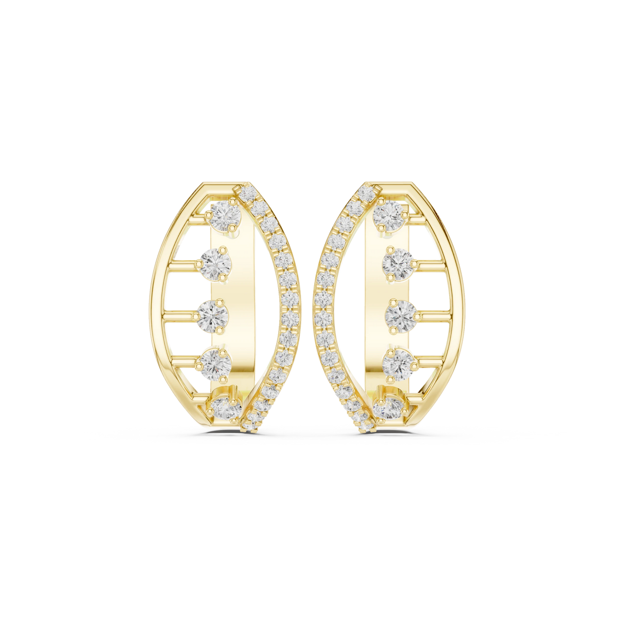 Marquise Frame Floating Stone Moissanite Huggie Earrings in yellow 925 sterling silver, view 4