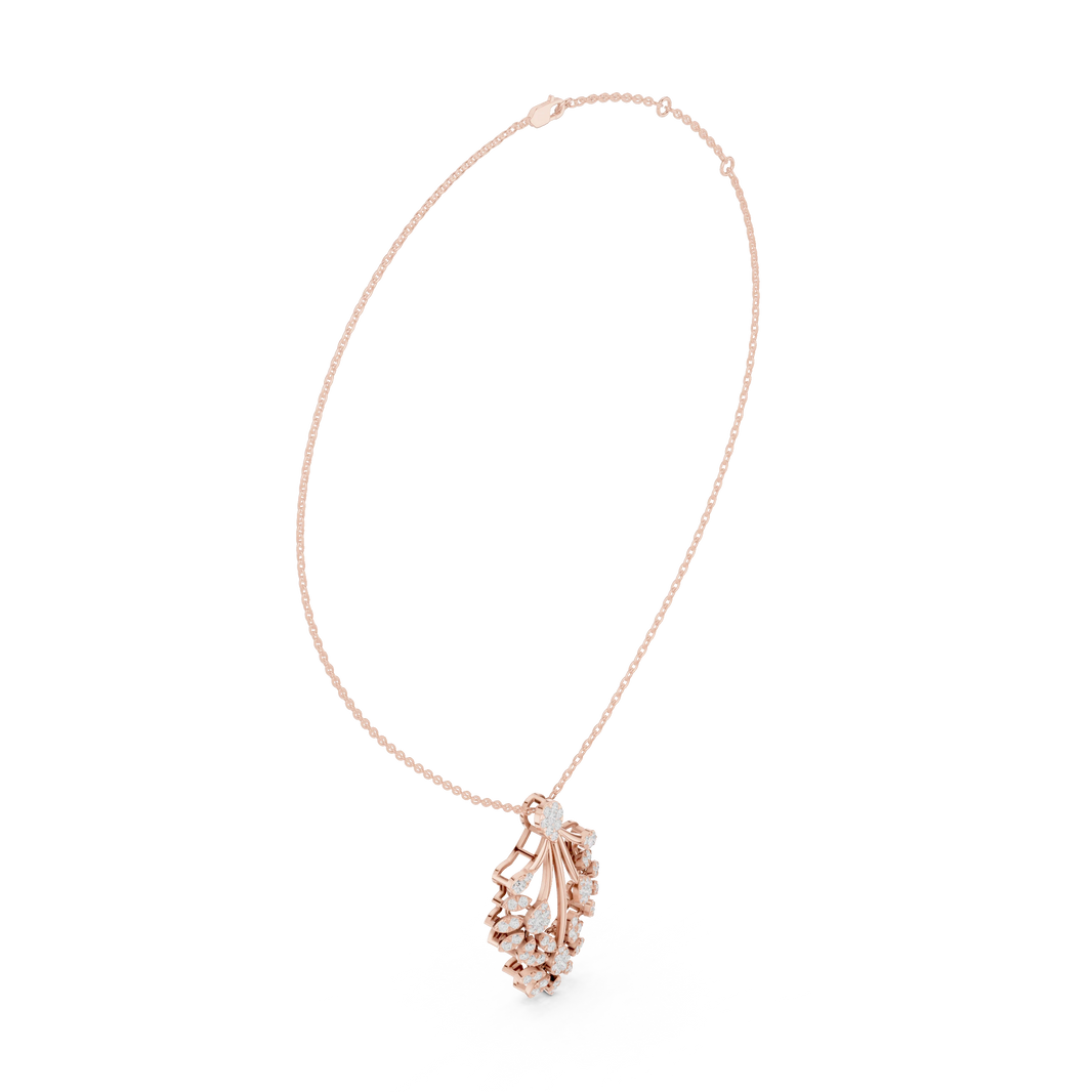 Fan Spray Flower Cluster Moissanite Pendant in rose 925 sterling silver, view 1