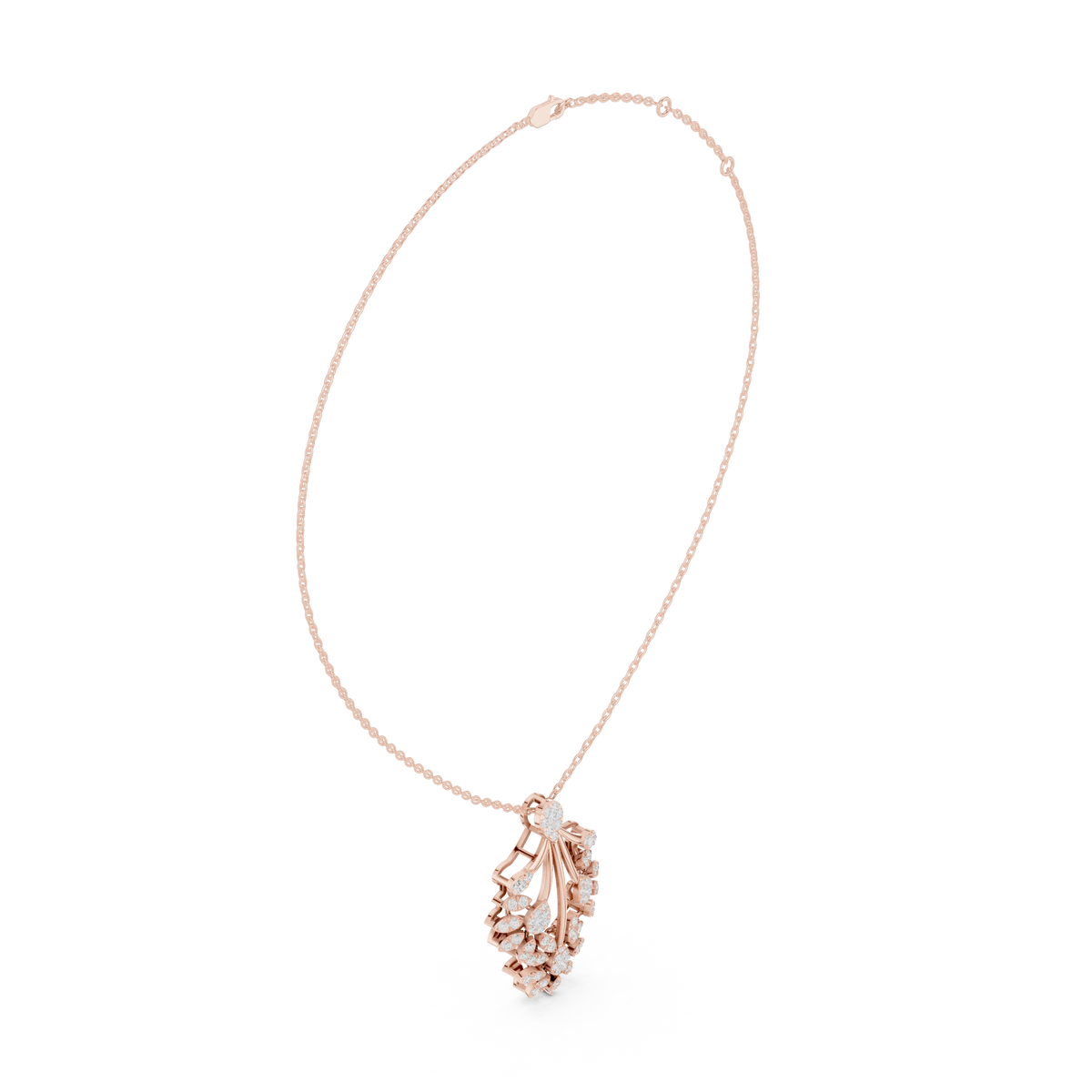 Fan Spray Flower Cluster Moissanite Pendant in rose 925 sterling silver, view 1
