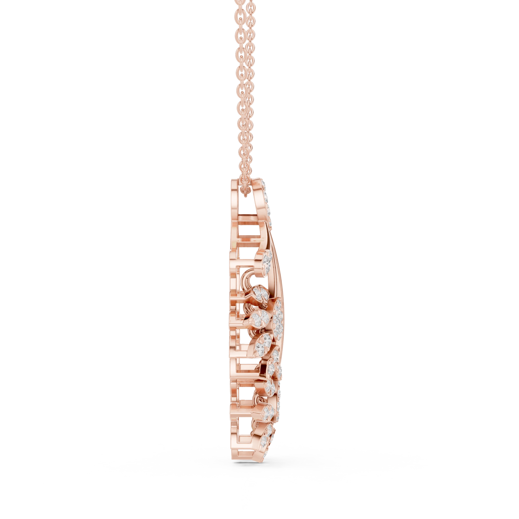 Fan Spray Flower Cluster Moissanite Pendant in rose 925 sterling silver, view 3