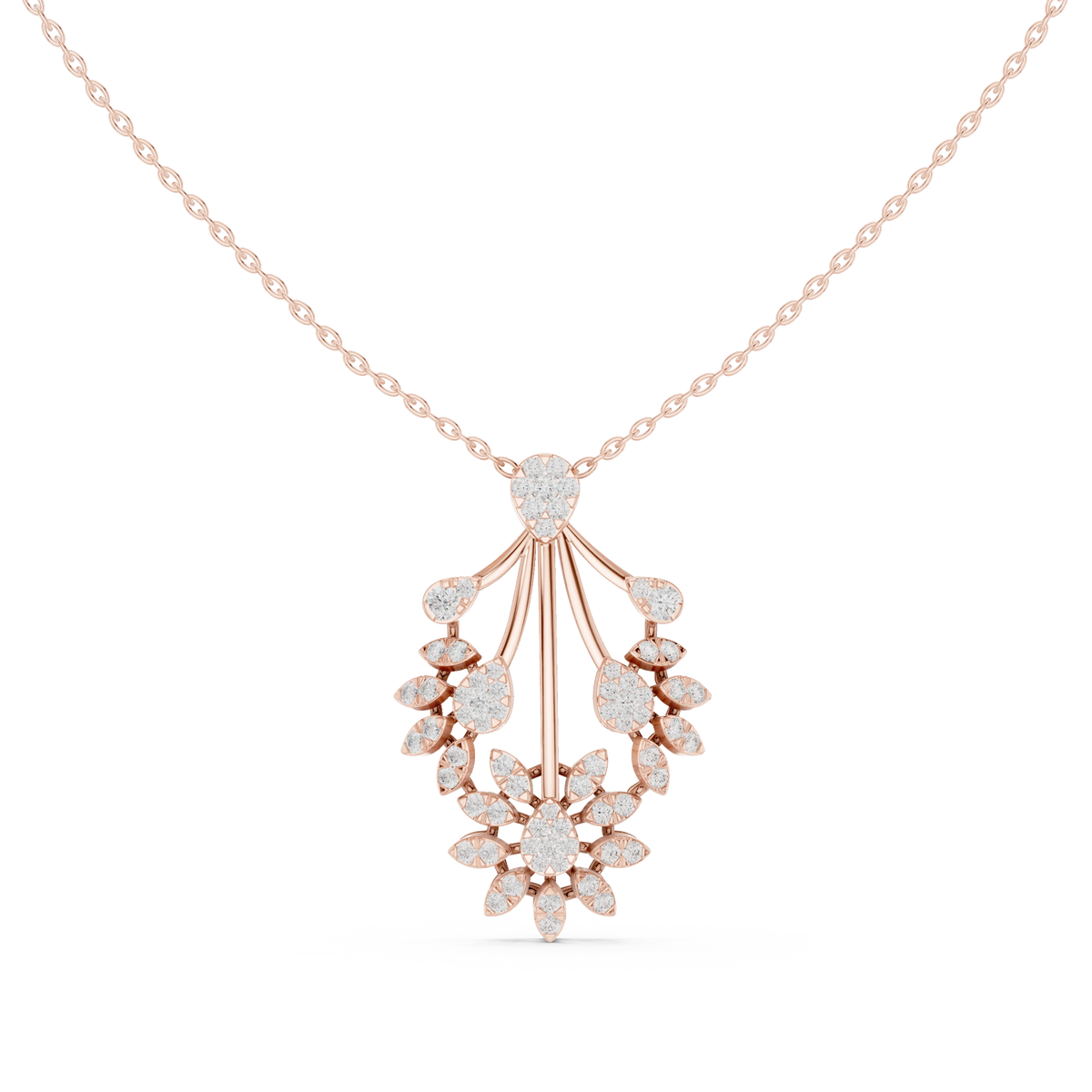 Fan Spray Flower Cluster Moissanite Pendant in rose 925 sterling silver, view 4