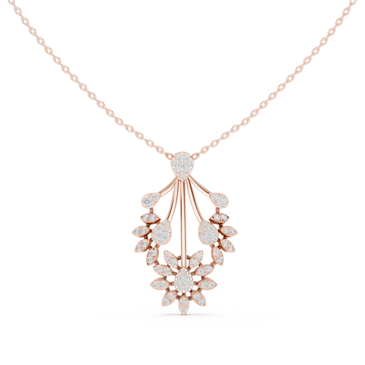 Fan Spray Flower Cluster Moissanite Pendant in rose 925 sterling silver, view 4