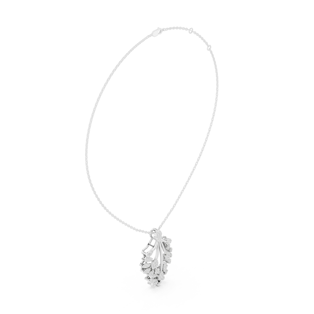 Fan Spray Flower Cluster Moissanite Pendant in white 925 sterling silver, view 1