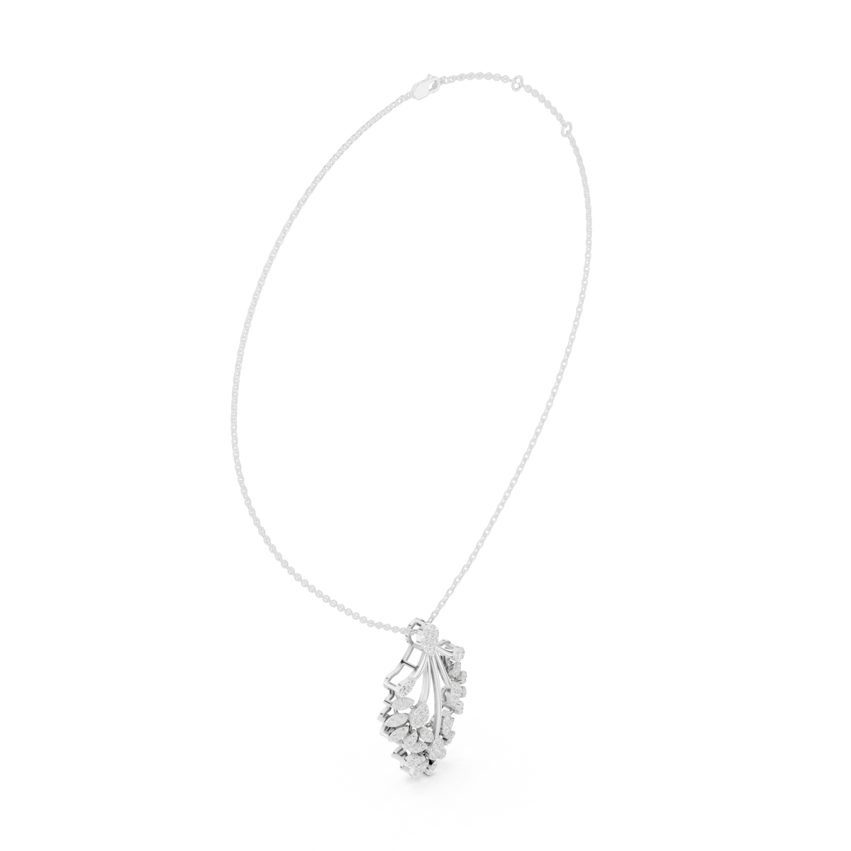 Fan Spray Flower Cluster Moissanite Pendant in white 925 sterling silver, view 1