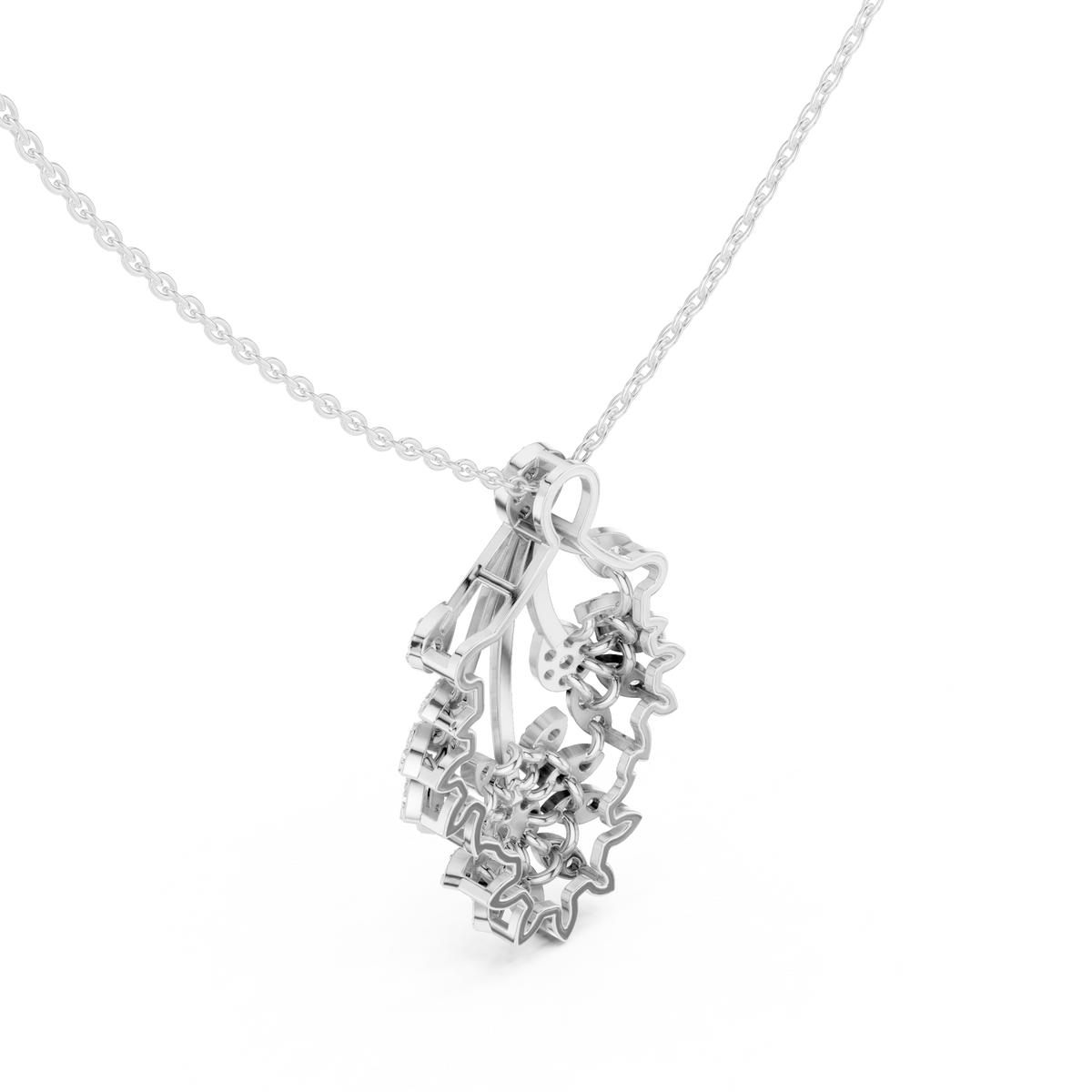 Fan Spray Flower Cluster Moissanite Pendant in white 925 sterling silver, view 2