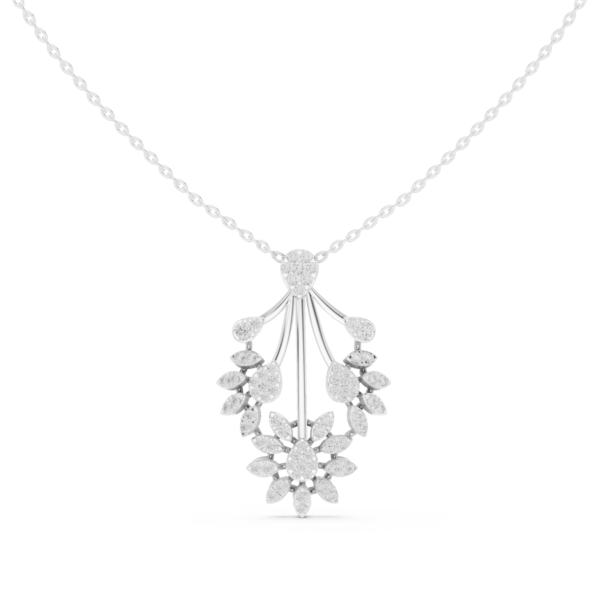 Fan Spray Flower Cluster Moissanite Pendant in white 925 sterling silver, view 4