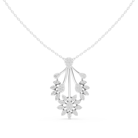 Fan Spray Flower Cluster Moissanite Pendant in white 925 sterling silver, view 4