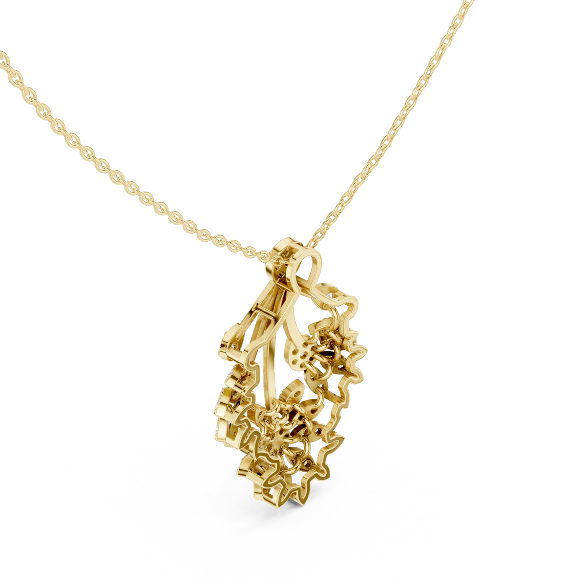 Fan Spray Flower Cluster Moissanite Pendant in yellow 925 sterling silver, view 2