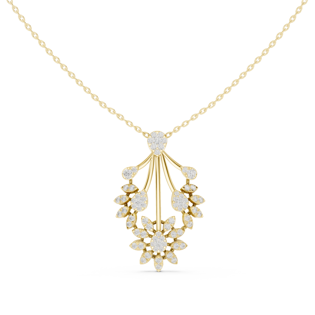 Fan Spray Flower Cluster Moissanite Pendant in yellow 925 sterling silver, view 4