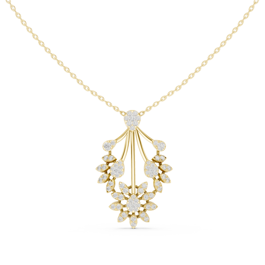 Fan Spray Flower Cluster Moissanite Pendant in yellow 925 sterling silver, view 4