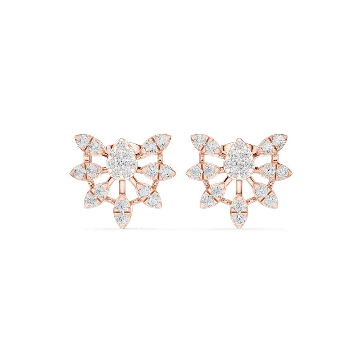 Sunburst Fan Illusion Moissanite Stud Earrings in rose 925 sterling silver, view 4