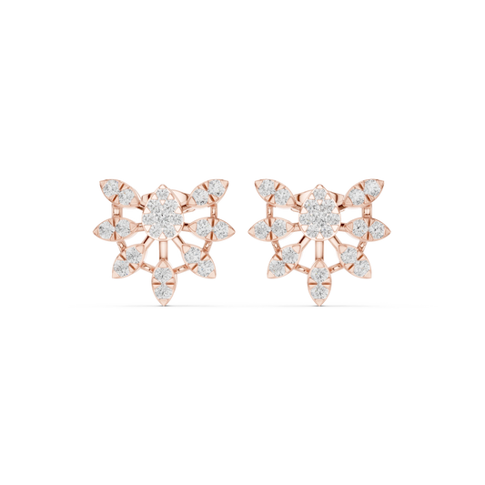 Sunburst Fan Illusion Moissanite Stud Earrings in rose 925 sterling silver, view 4