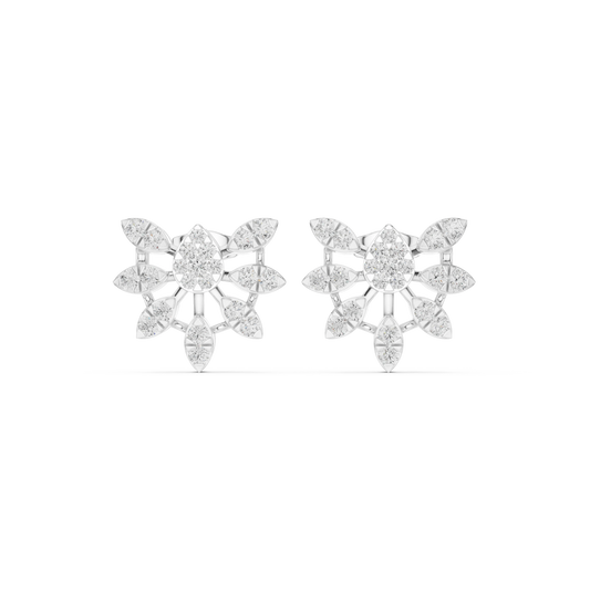 Sunburst Fan Illusion Moissanite Stud Earrings in white 925 sterling silver, view 4