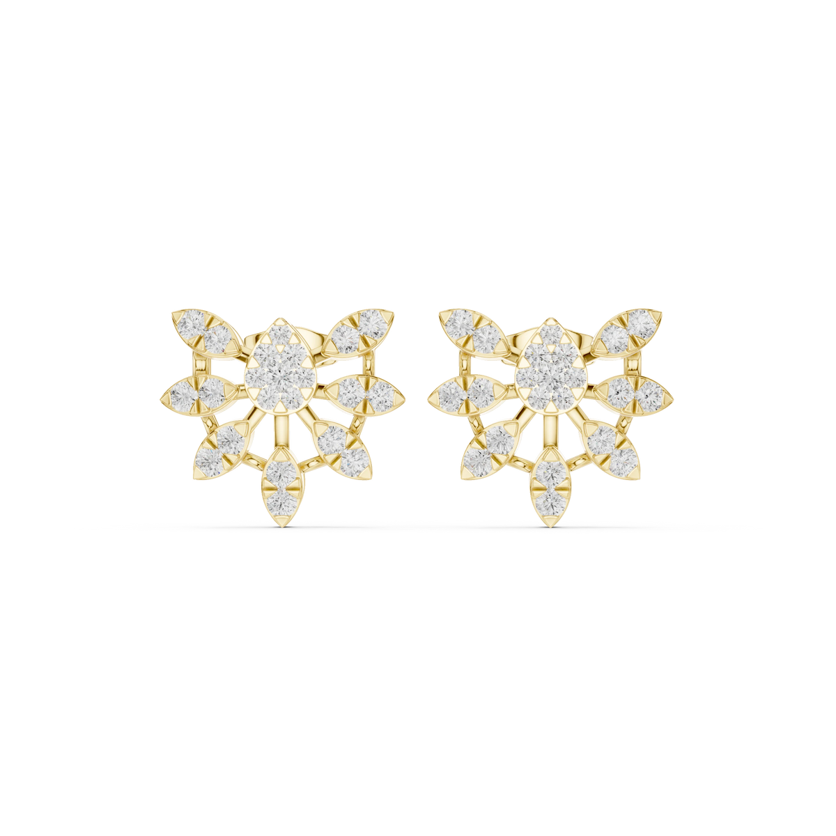 Sunburst Fan Illusion Moissanite Stud Earrings in yellow 925 sterling silver, view 4