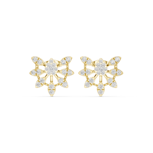 Sunburst Fan Illusion Moissanite Stud Earrings in yellow 925 sterling silver, view 4