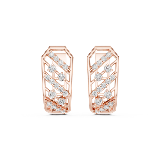Octagon Frame Diagonal Row Moissanite Huggie Earrings in rose 925 sterling silver, view 4