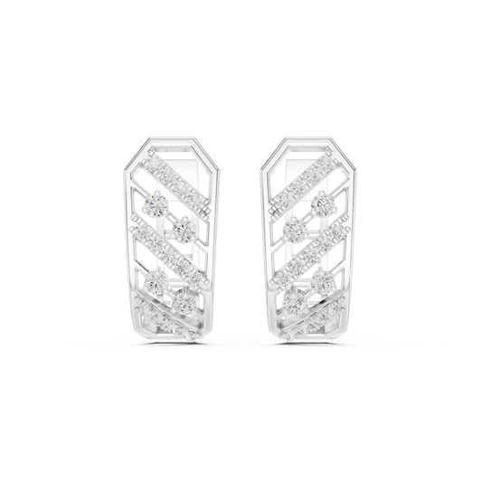 Octagon Frame Diagonal Row Moissanite Huggie Earrings in white 925 sterling silver, view 4