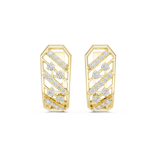Octagon Frame Diagonal Row Moissanite Huggie Earrings in yellow 925 sterling silver, view 4