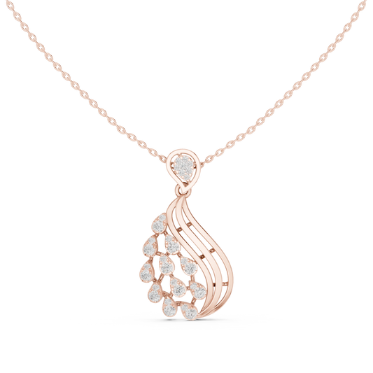 Flame Teardrop Swirl Cluster Moissanite Pendant in rose 925 sterling silver, view 4
