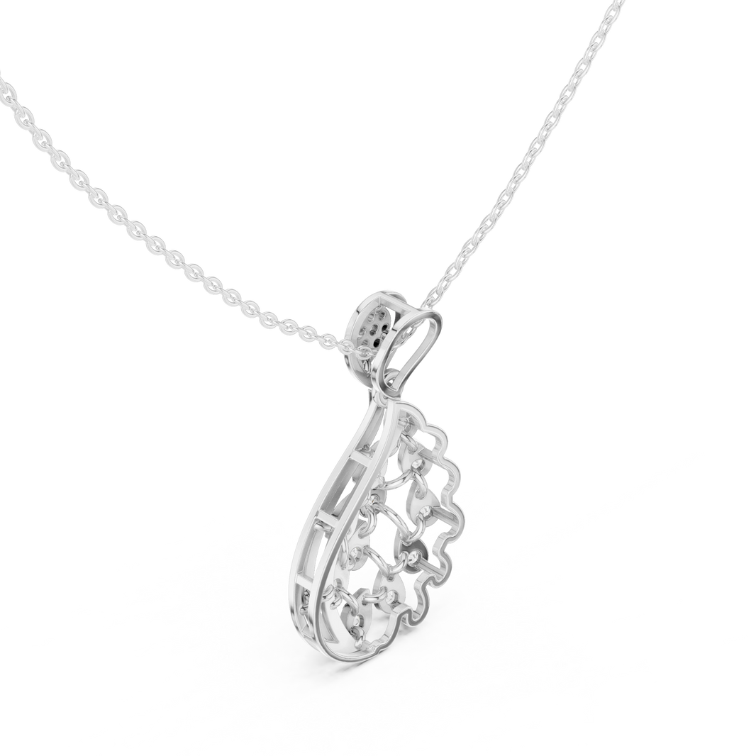 Flame Teardrop Swirl Cluster Moissanite Pendant in white 925 sterling silver, view 2