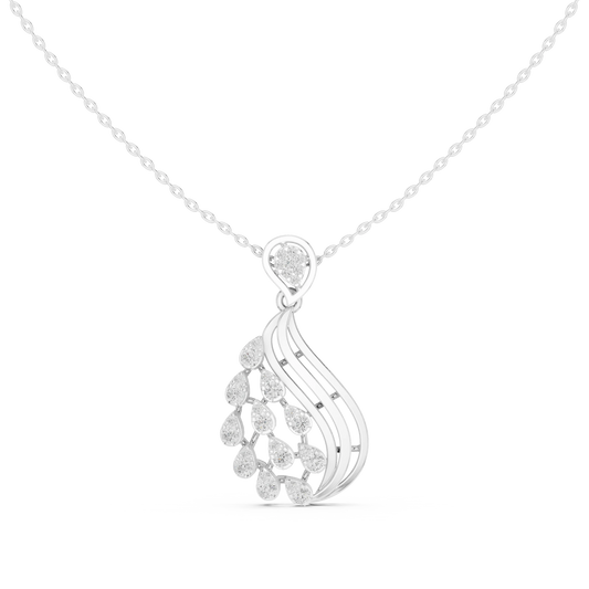 Flame Teardrop Swirl Cluster Moissanite Pendant in white 925 sterling silver, view 4