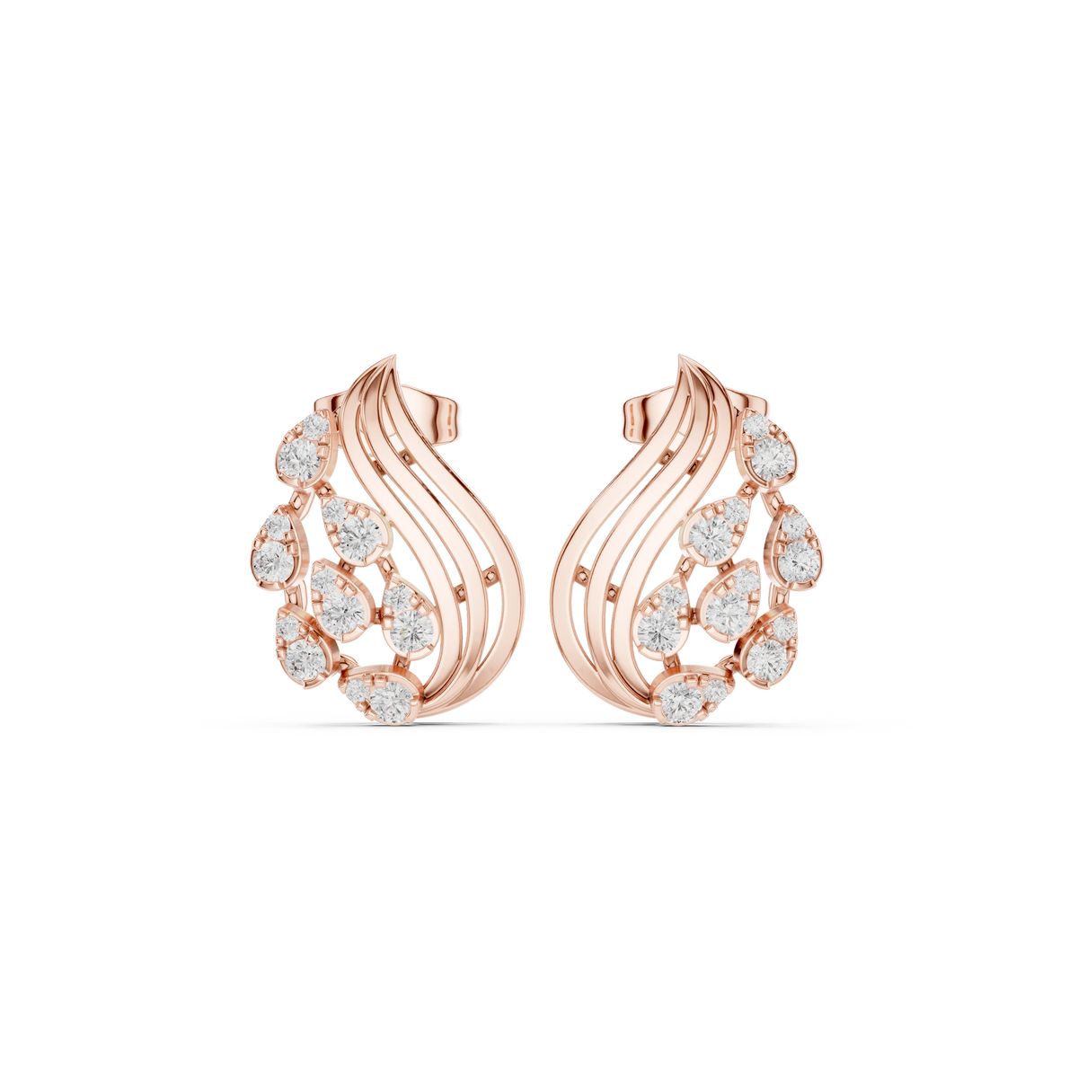 Flame Swirl Illusion Cluster Moissanite Stud Earrings in rose 925 sterling silver, view 4