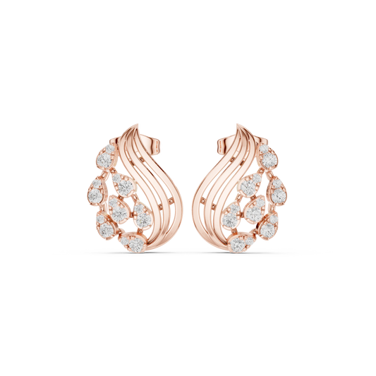 Flame Swirl Illusion Cluster Moissanite Stud Earrings in rose 925 sterling silver, view 4