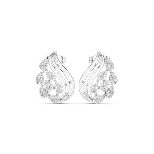 Flame Swirl Illusion Cluster Moissanite Stud Earrings in white 925 sterling silver, view 4
