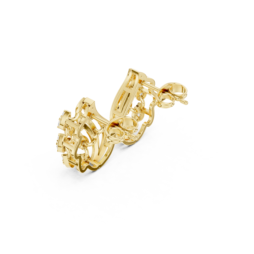 Flame Swirl Illusion Cluster Moissanite Stud Earrings in yellow 925 sterling silver, view 2