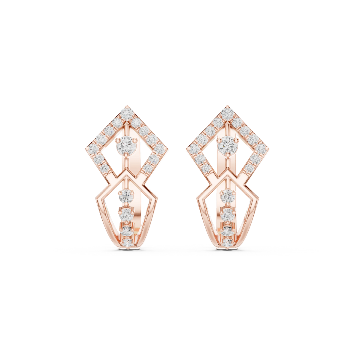 Open Rhombus Pavé Moissanite Huggie Earrings in rose 925 sterling silver, view 4